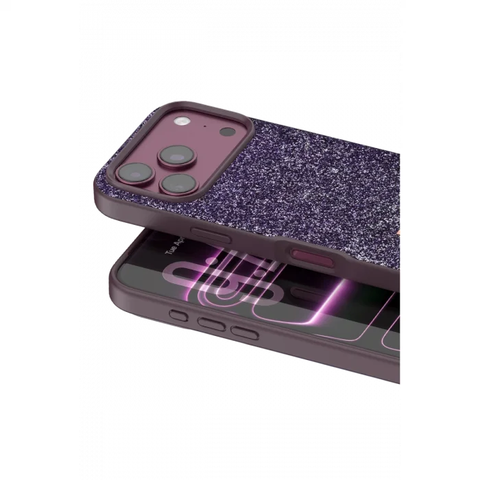 BUĞZ Onegif  İphone 18 Pro Max Bright Simli Kapak - Bordo