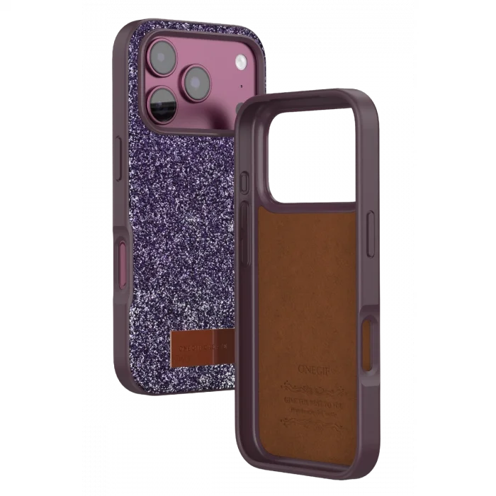 BUĞZ Onegif  İphone 18 Pro Max Bright Simli Kapak - Bordo