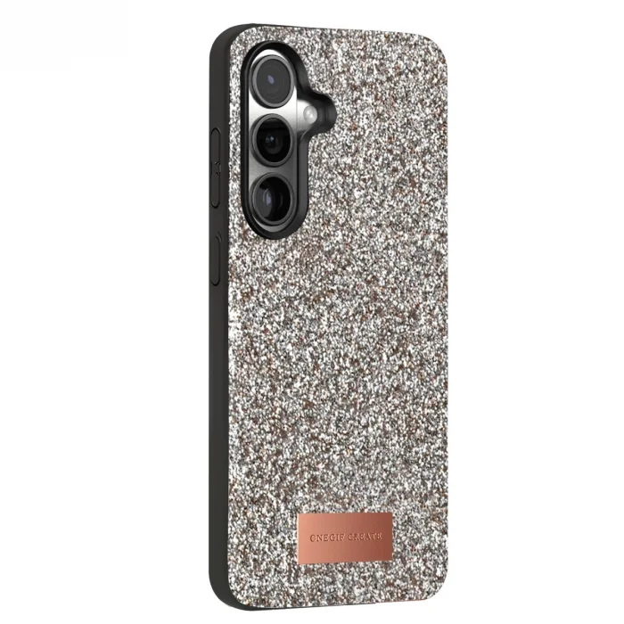 BUĞZ Onegif Samsung Galaxy S24 Bright Simli Kapak - Gümüş