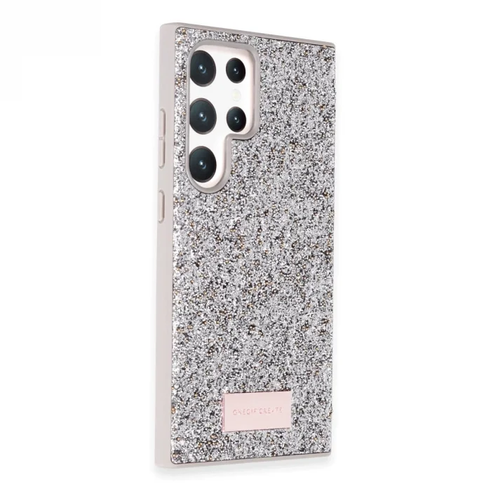 BUĞZ Onegif Samsung Galaxy S24 Ultra Bright Simli Kapak - Gümüş