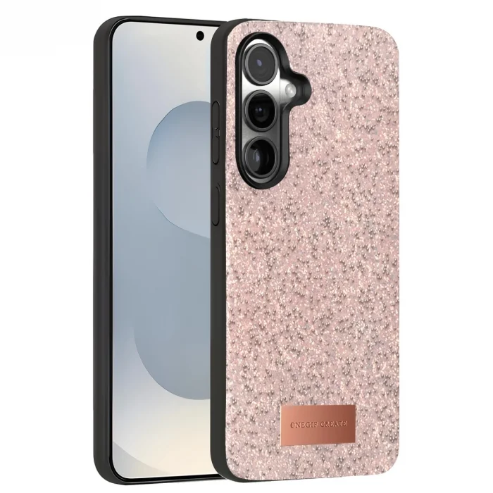 BUĞZ Onegif Samsung Galaxy S25 Bright Simli Kapak - Pembe