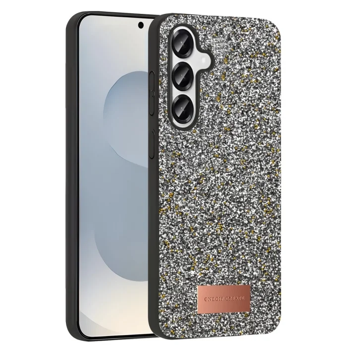 BUĞZ Onegif Samsung Galaxy S25 Plus Bright Simli Kapak - Gümüş