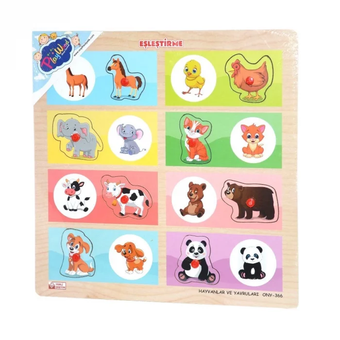  ONY-366-367 Ahşap Tutmalı Eşleştirme -Hayvanlar ve Yavruları