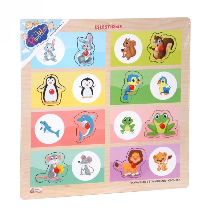  ONY-366-367 Ahşap Tutmalı Eşleştirme -Hayvanlar ve Yavruları