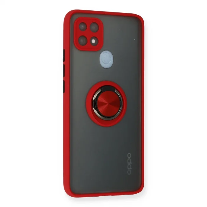BUĞZ Oppo A15 Kılıf Montreal Yüzüklü Silikon Kapak - Kırmızı