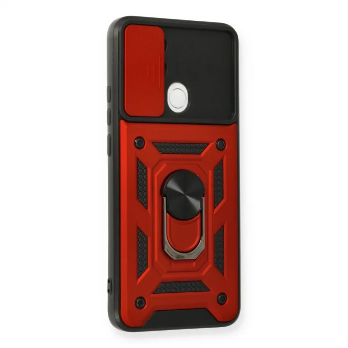 BUĞZ Oppo A15 Kılıf Pars Lens Yüzüklü Silikon - Kırmızı