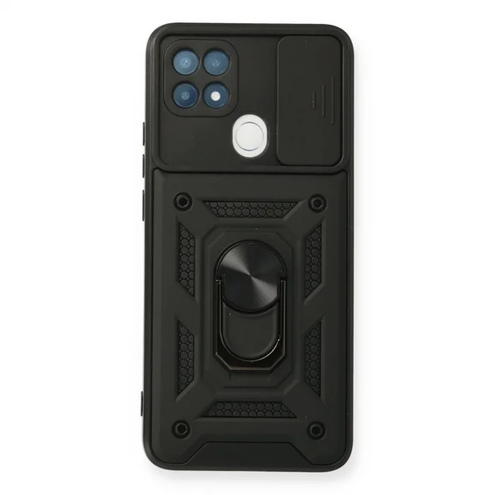 BUĞZ Oppo A15 Kılıf Pars Lens Yüzüklü Silikon - Siyah