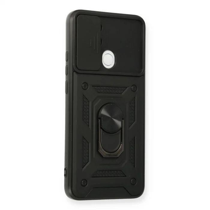 BUĞZ Oppo A15 Kılıf Pars Lens Yüzüklü Silikon - Siyah