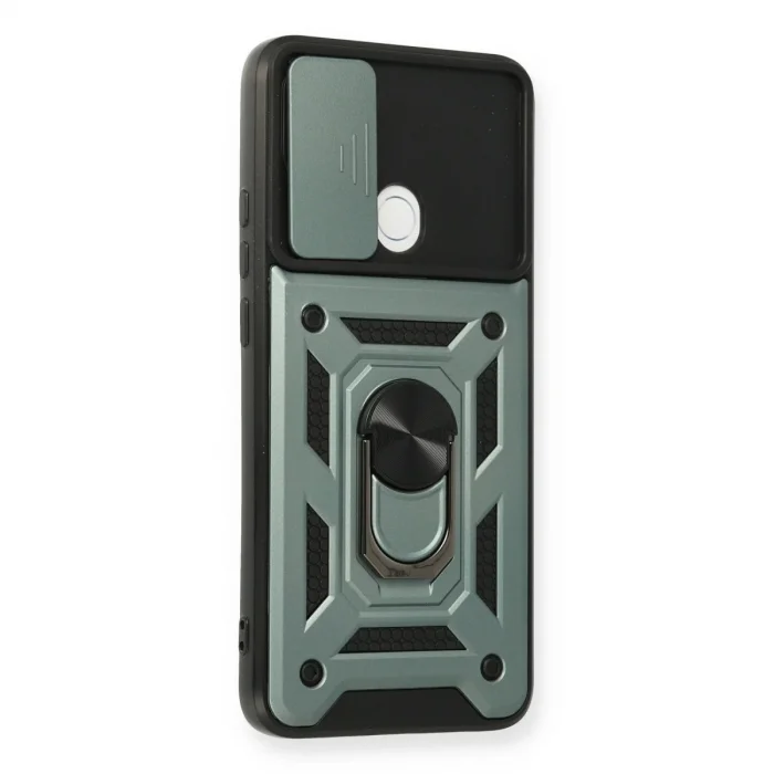 BUĞZ Oppo A15 Kılıf Pars Lens Yüzüklü Silikon - Yeşil