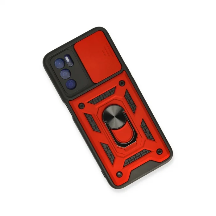 BUĞZ Oppo A16 Kılıf Pars Lens Yüzüklü Silikon - Kırmızı