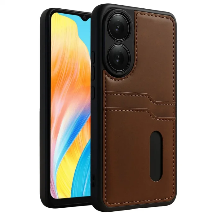 BUĞZ Oppo A38 Sara Kartvizitli Deri Kılıf - Taba