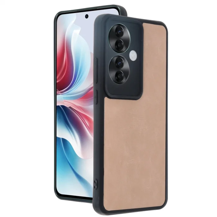 BUĞZ Oppo Reno 11f Kılıf Aras Deri Kapak - Pudra