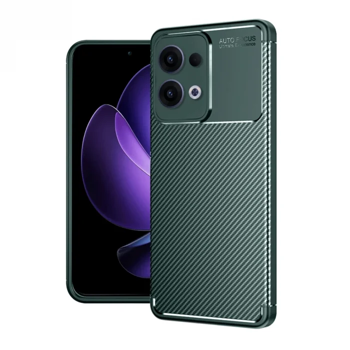 BUĞZ Oppo Reno 13 Pro Kılıf Auto Focus Karbon Kapak - Koyu Yeşil