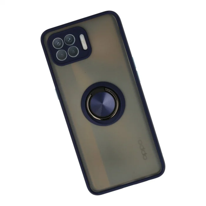 BUĞZ Oppo Reno 4 Lite Kılıf Montreal Yüzüklü Silikon Kapak - Lacivert