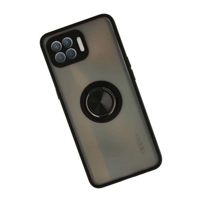 BUĞZ Oppo Reno 4 Lite Kılıf Montreal Yüzüklü Silikon Kapak - Siyah