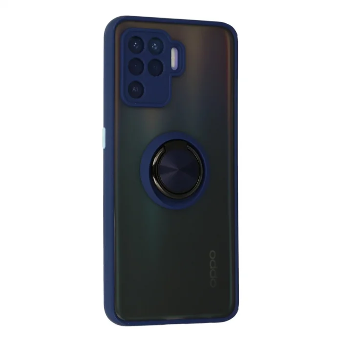 BUĞZ Oppo Reno 5 Lite Kılıf Montreal Yüzüklü Silikon Kapak - Lacivert