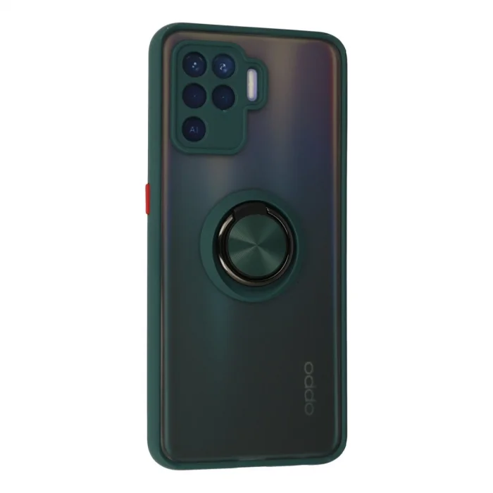 BUĞZ Oppo Reno 5 Lite Kılıf Montreal Yüzüklü Silikon Kapak - Yeşil
