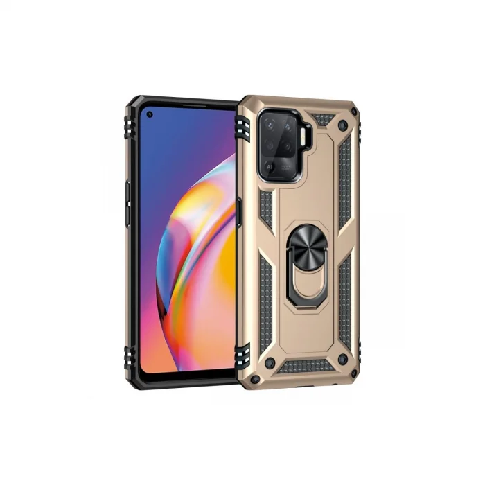 BUĞZ Oppo Reno 5 Lite Kılıf Sofya Yüzüklü Silikon Kapak - Gold