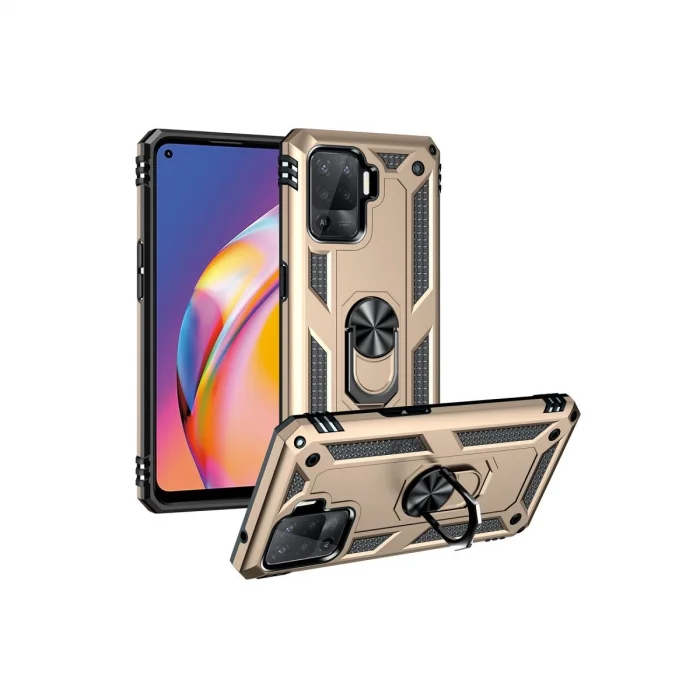 BUĞZ Oppo Reno 5 Lite Kılıf Sofya Yüzüklü Silikon Kapak - Gold