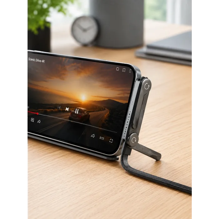 BUĞZ Örgülü 240W Type-C Katlanabilir Telefon Standlı Şarj Kablosu