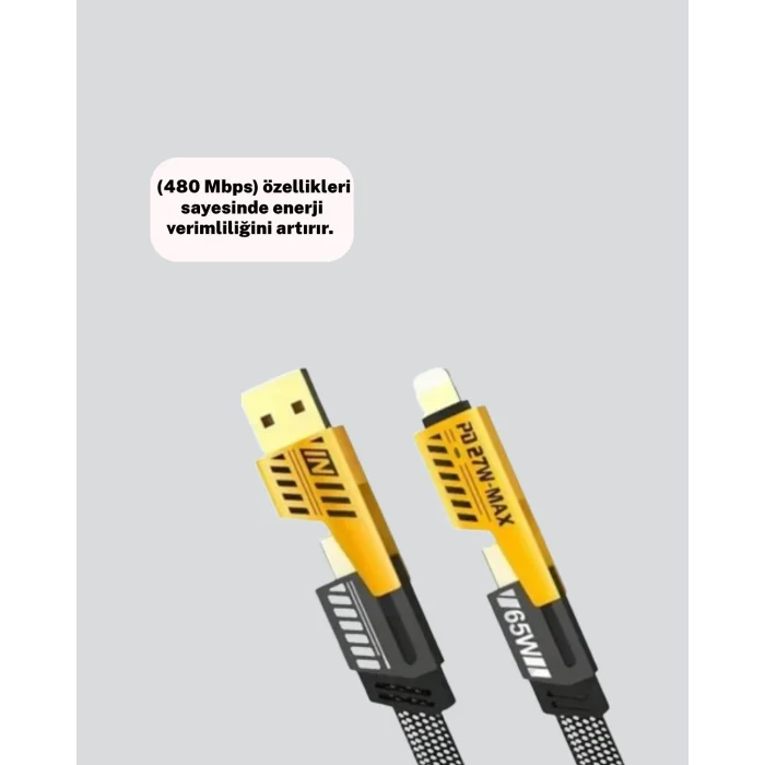 BUĞZ Örgülü Tasarım 4’ü 1 Arada USB-C Lightning Hızlı Şarj Kablosu