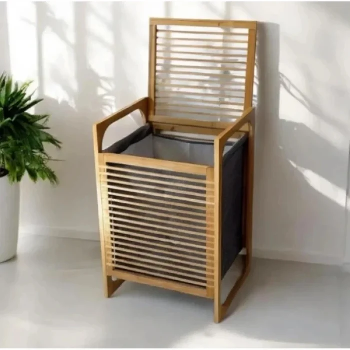 BUĞZ Orta Boy Ahşap Bambu Kirli Sepeti 40x35x60