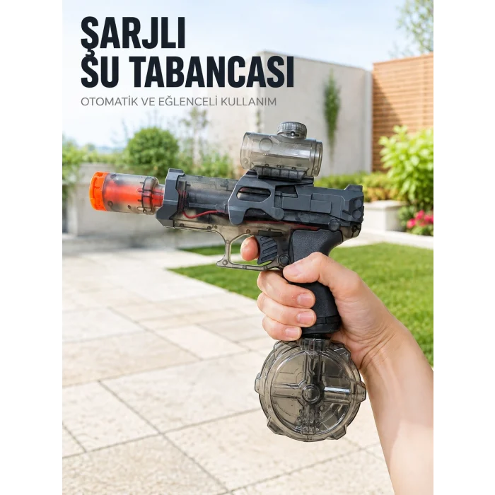 BUĞZ Otomatik Su Tabancası Şarjlı LED Işıklı Basınçlı Su Püskürtmeli Oyuncak