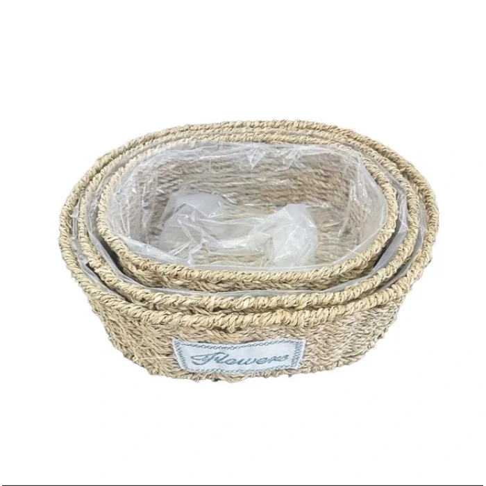 BUĞZ Oval Doğal Hasır Saksı Seti - 3lü