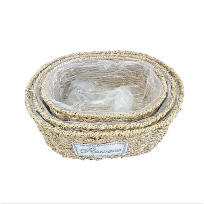 BUĞZ Oval Doğal Hasır Saksı Seti - 3lü