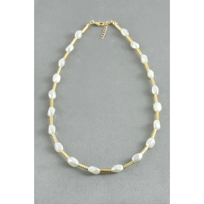 BUĞZ Oval Metal İnci Kolye