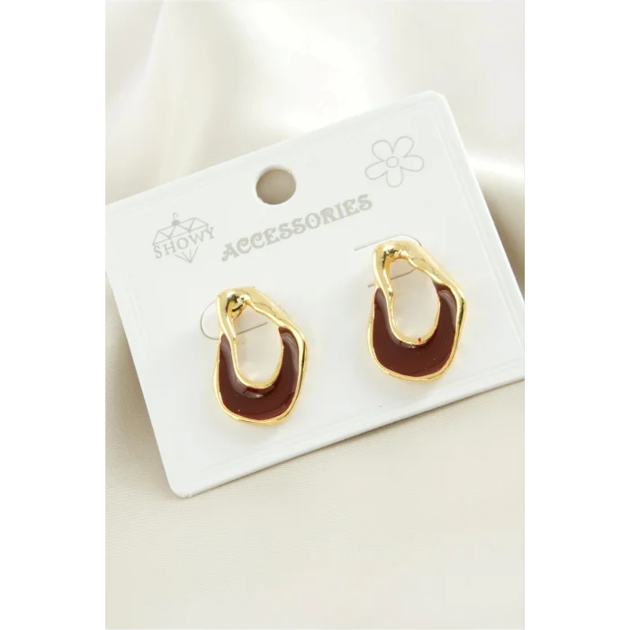  Oval Mineli Metal Küpe