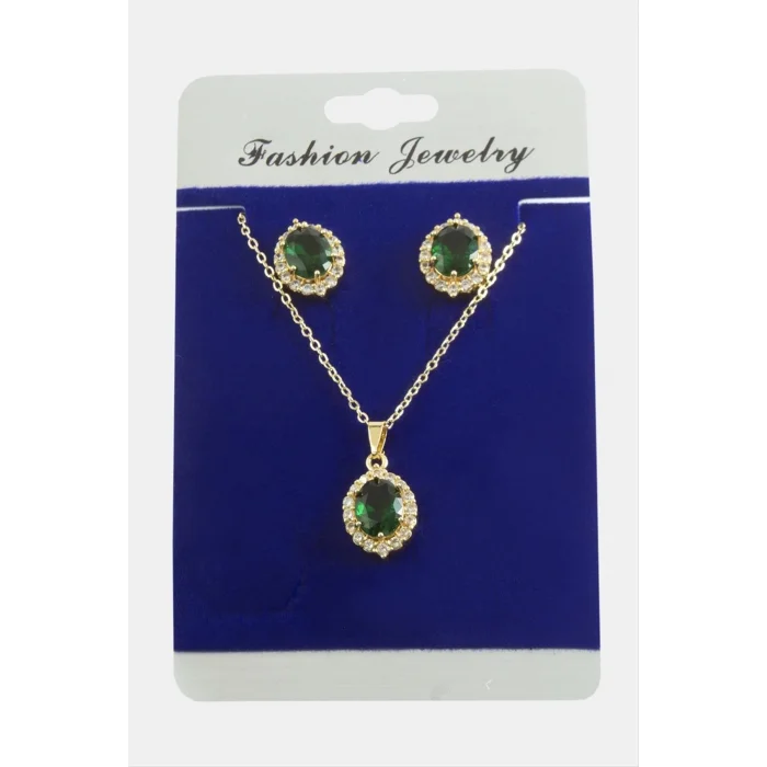 BUĞZ Oval Zirkon Taşlı Set Kolye