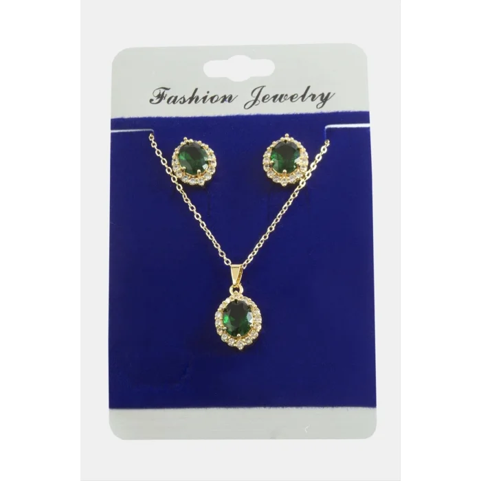 BUĞZ Oval Zirkon Taşlı Set Kolye