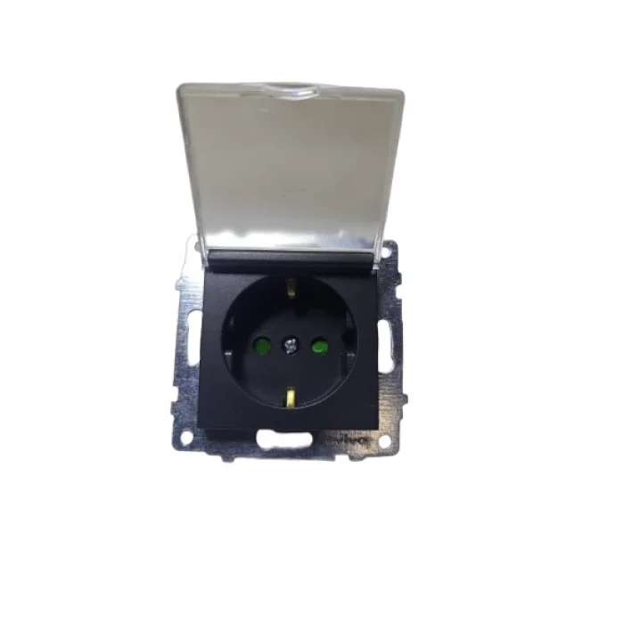  Ovivo Metalik Siyah Kapaklı Topraklı Priz Çocuk Korumalı Çerçevesiz