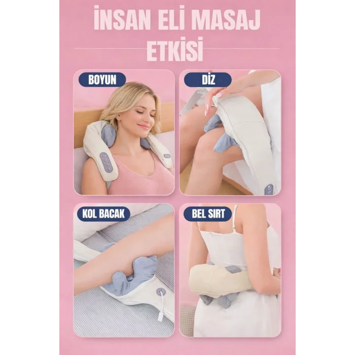 BUĞZ Ovmalı ısıtmalı yoğurmalı boyun sırt bel masaj cihazı akupunktur etkili 4d masaj şarjlı