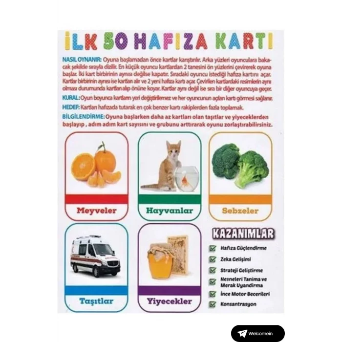  Oyuncak Minik Bebeğimin İlk 50 Hafıza Kartları ve İlk 50 Meyve Sebze Kartları Flash Kart 2li Set