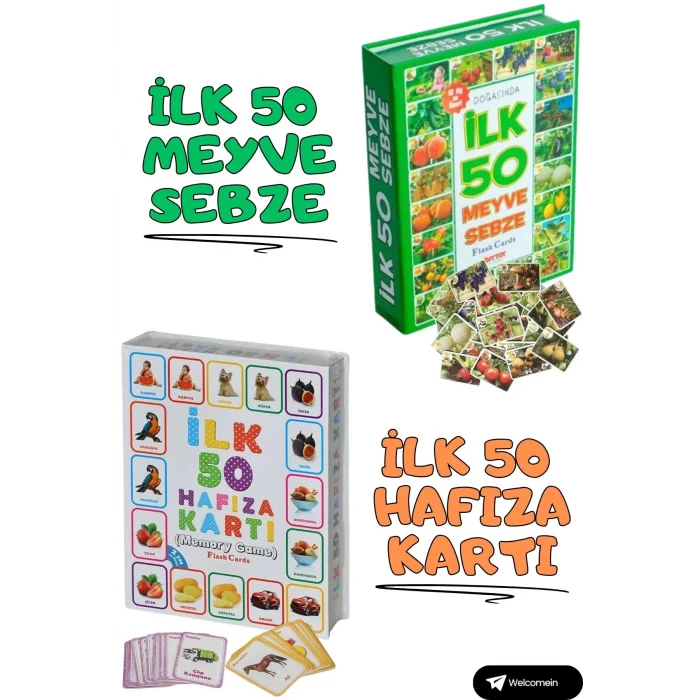  Oyuncak Minik Bebeğimin İlk 50 Hafıza Kartları ve İlk 50 Meyve Sebze Kartları Flash Kart 2li Set
