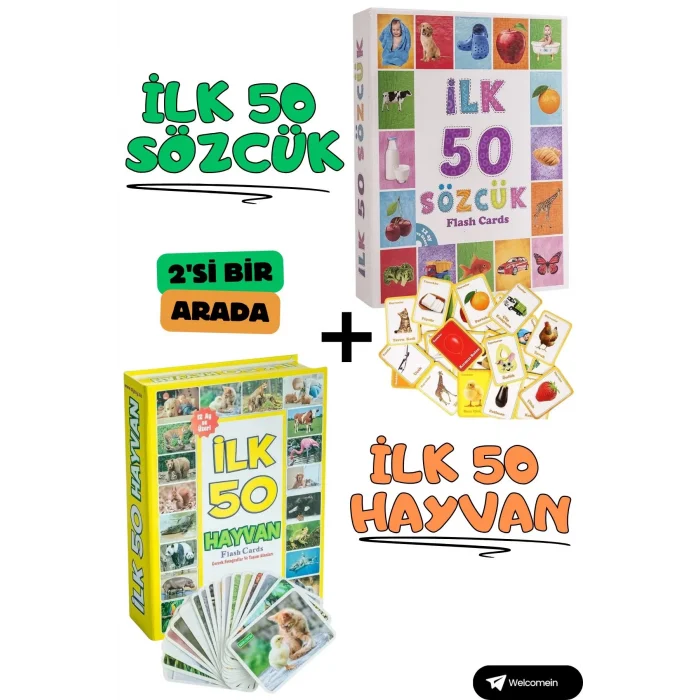  Oyuncak Minik Bebeğimin İlk 50 Sözcük Kartları ve İlk 50 Hayvanlar Kartları Flash Kart 2li Set