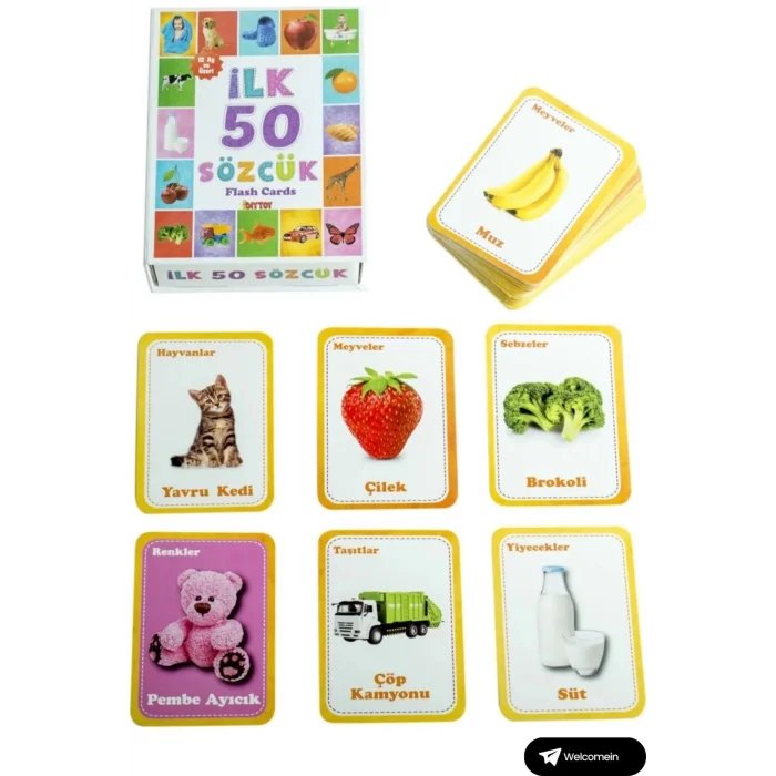  Oyuncak Minik Bebeğimin İlk 50 Sözcük Kartları ve İlk 50 Hayvanlar Kartları Flash Kart 2li Set