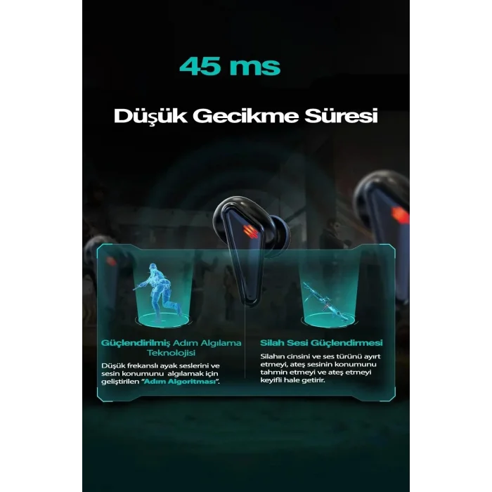 BUĞZ Oyuncu Kulaklık - Renk: Siyah, Mikrofon, Kullanım Tipi: Kulak içi, Bağlantı Türü: Kablosuz