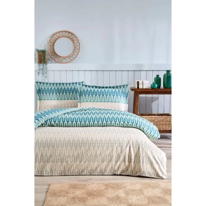  Özdilek Çift Kişilik Ranforce Nevresim Takımı Flame Stitch Mavi