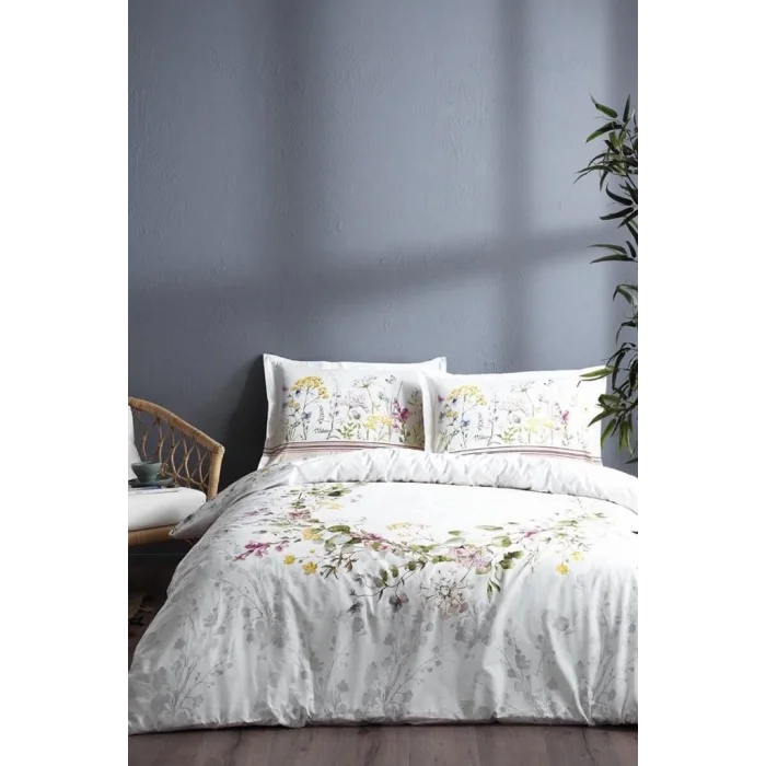  Özdilek Çift Kişilik Ranforce Nevresim Takımı Jardin De Flor Beyaz