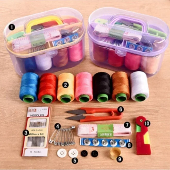 BUĞZ Özel Kutulu 40 Parça Mini Dikiş Seti Iğne Iplik Balıkçı Makas Mezura Yüzük