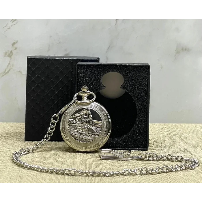 BUĞZ Özel Kutulu Tren Temali Gümüş Köstekli Saat Alk4675