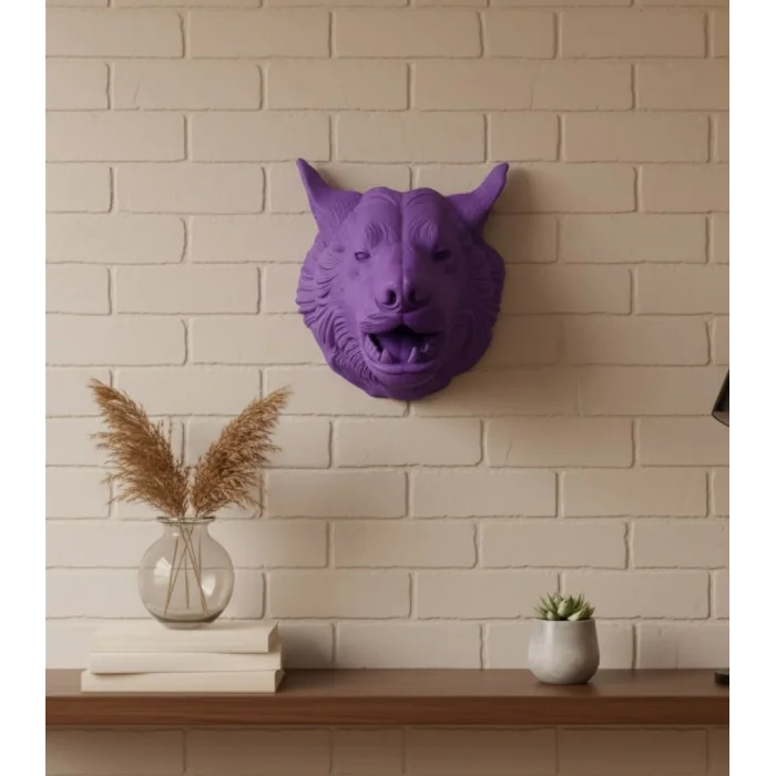 BUĞZ Özel Seri Mor Kurt Duvar Süsü Hediyelik Dekoratif Asılabilir Heykel