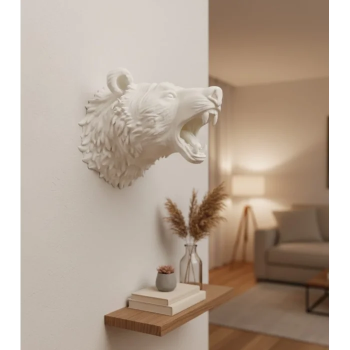 BUĞZ Özel Tasarım Beyaz Ayı Duvar Aksesuarı 3D Dekoratif Heykel 25x19 cm