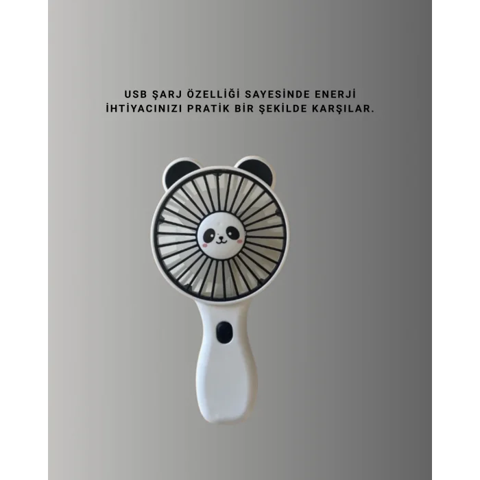  Panda Desenli USB Şarjlı Taşınabilir Mini Vantilatör