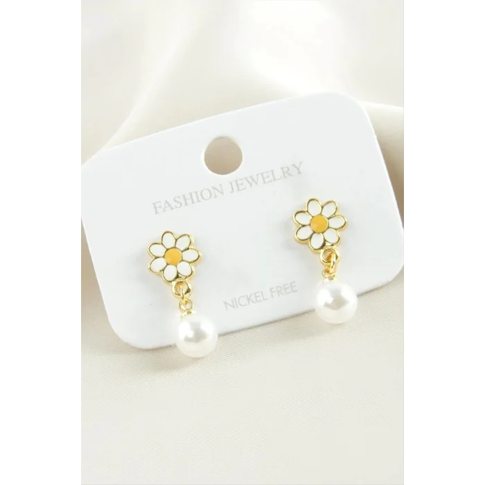  Papatya Mineli İnci Küpe