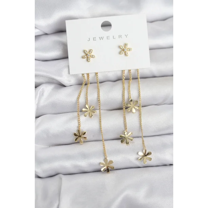 BUĞZ Papatya Model Gold Renk Pirinç Sallantılı Kadın Küpe