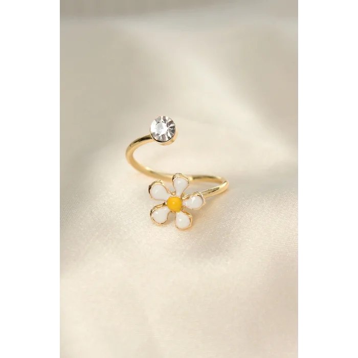 BUĞZ Papatya Tasarımlı Zirkon Taşlı Ayarlanabilir Yüzük